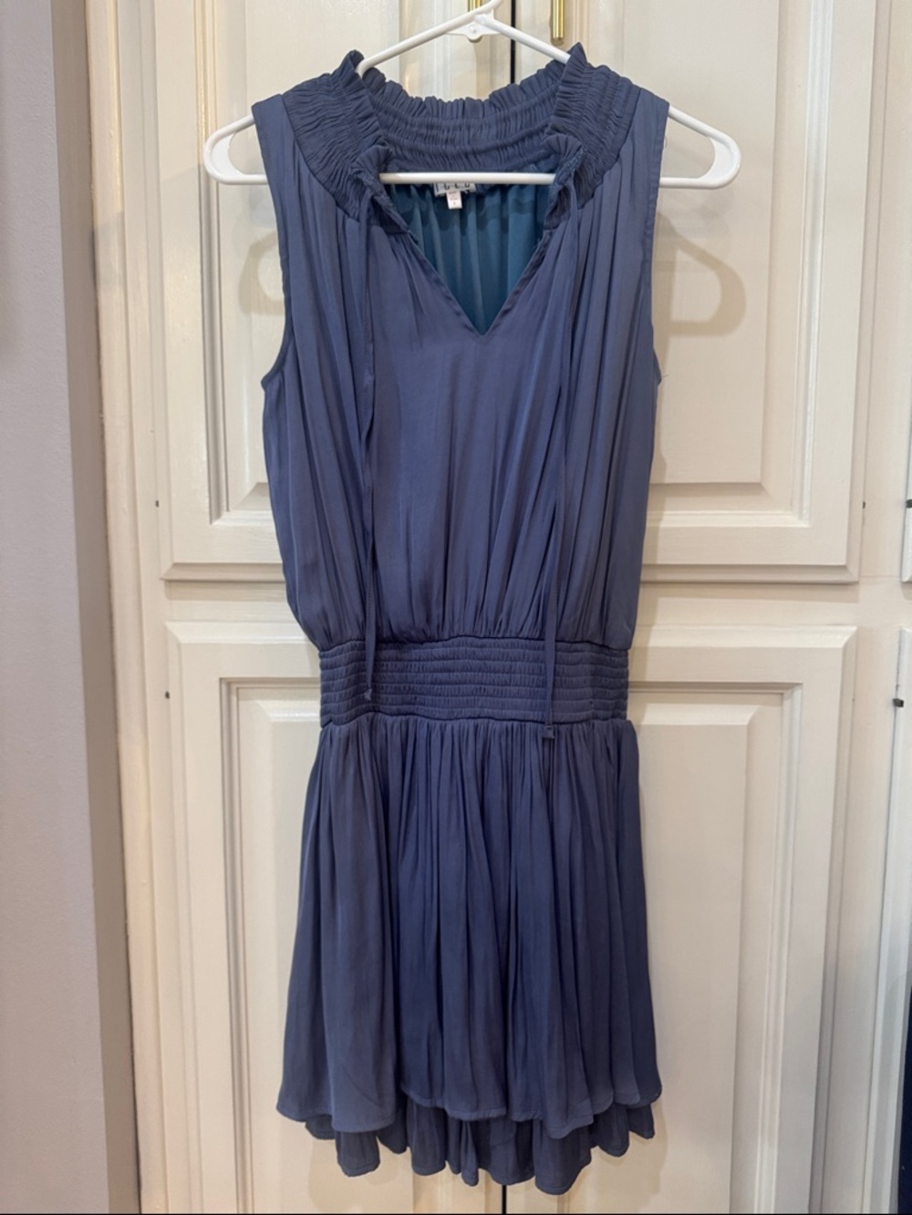 TCEC Slate Blue Sleeveless Smocked Waist Mini Dress
